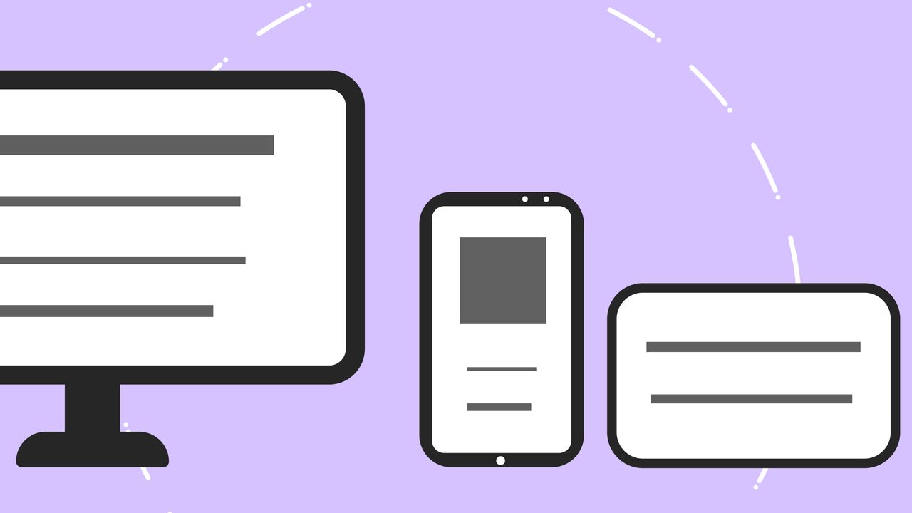 Home Vector icons with modern phone near computer monitor and credit card with gray lines on purple background